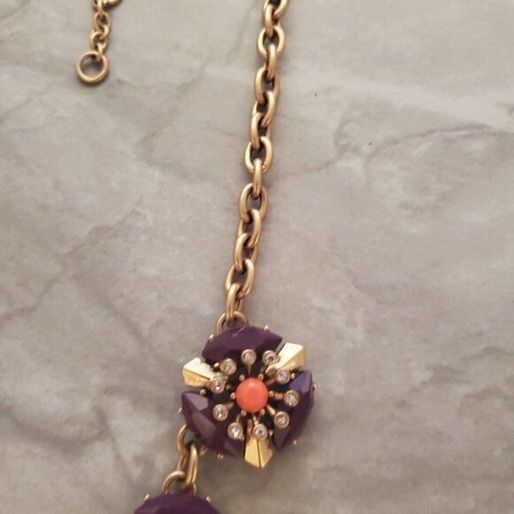 💜 J.Crew Retro Purple Rhinestone Crystal Cluster Burst Statement Necklace 💜 - Picture 5 of 13
